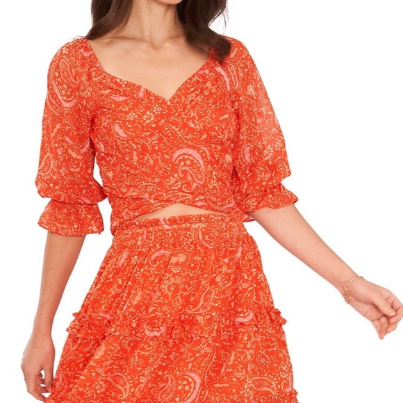 Medium 1.State Paisley puffed sleeve v neck top and matching skirt medium nwt - Picture 5 of 11